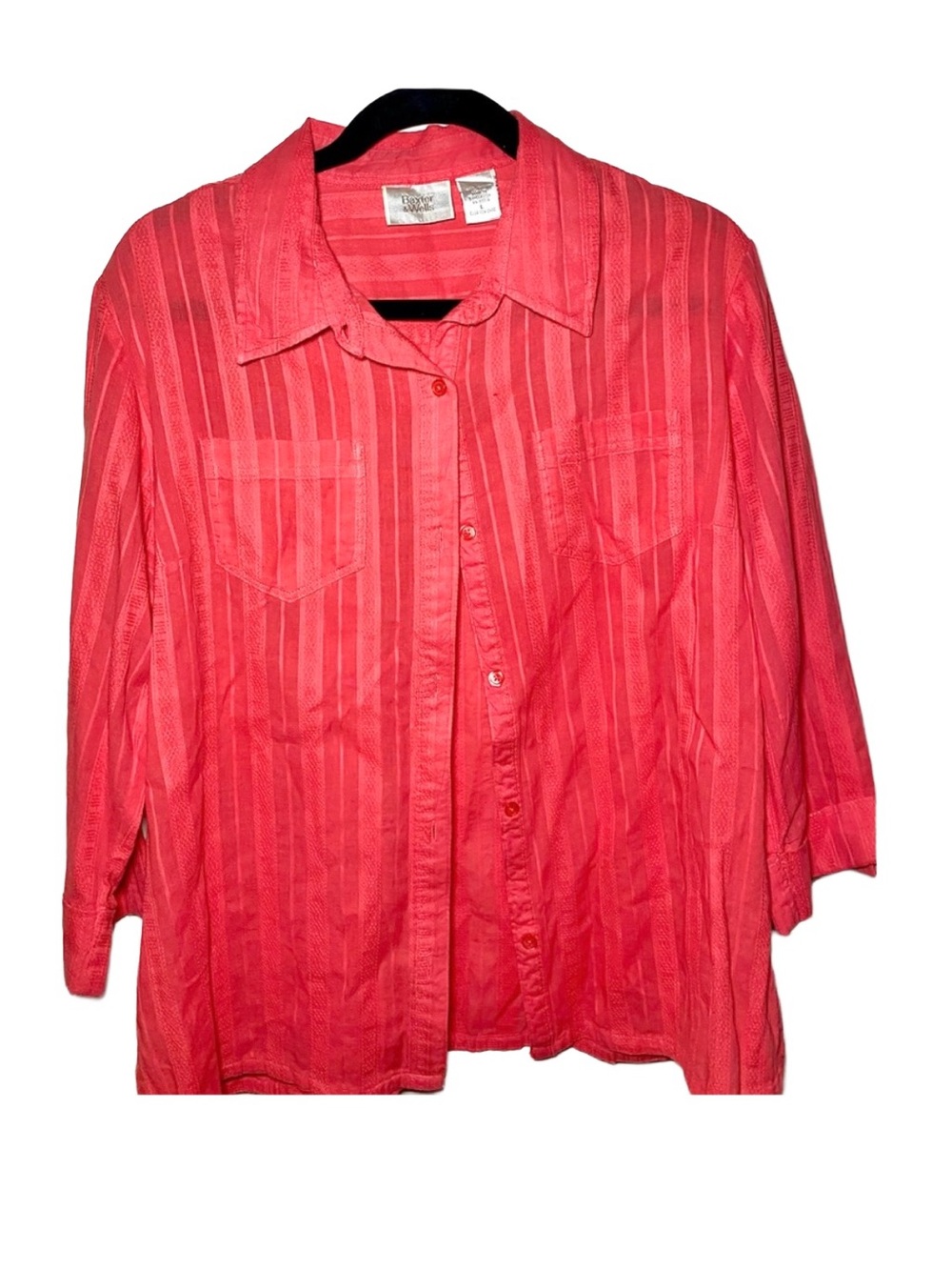 Vintage Baxter &‎ Wells Women's Shirt Coral Pink Textured Striped Button Down L